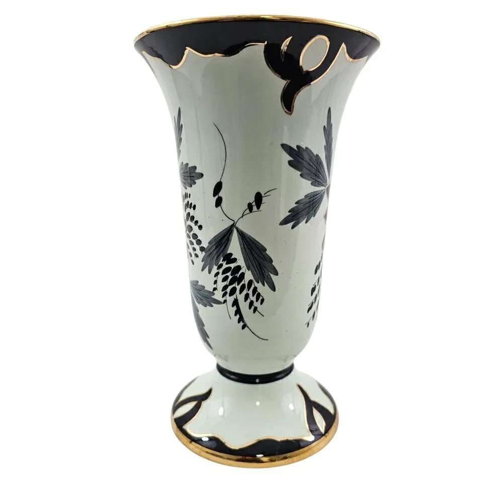 Tody Floral Pattern Gold Rim 8.5” Hand Painted Vase – Made in Holland – 3/4085